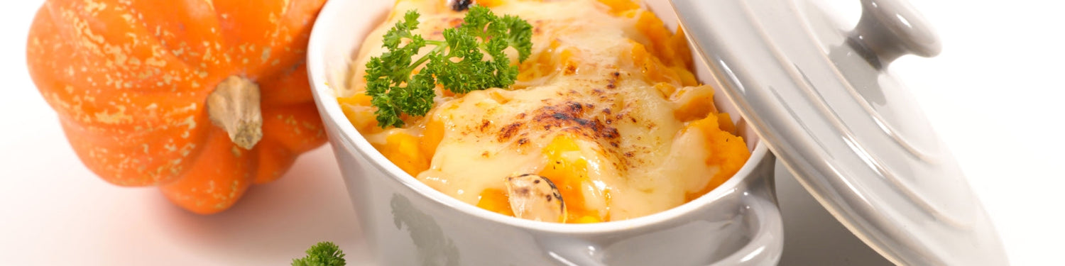 Pompoengratin met kalfsgehakt of mozzarella (vegetarische versie)